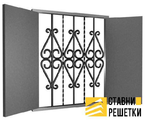 Ставни с 2мя створками и кованой решеткой ГС-16