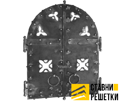 Ставни глухие двупольные арочные с ковкой ГС-13